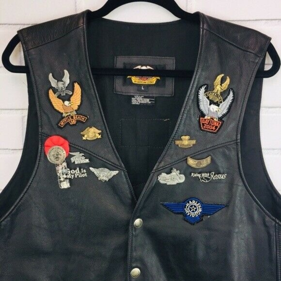Harley Davidson Vest Leather Biker Pins Patches - Picture 5 of 6